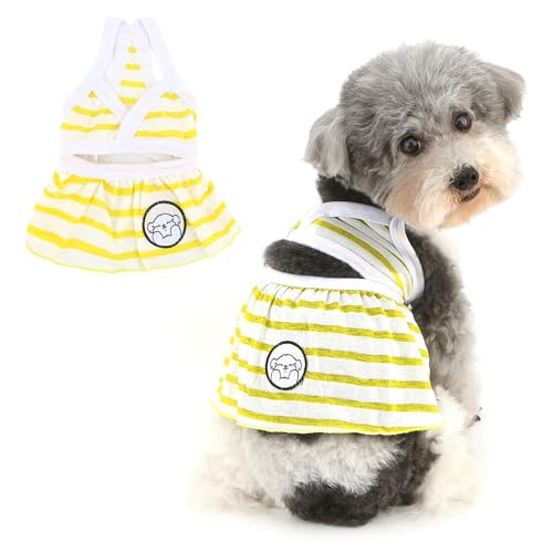 Ranphy Gestreiftes Haustier-Bikini-Kleid für X-Small und kleine Hunde, niedliches Sommerkleid, Neckholder-Top-Rock, Outfits, Yorkie, Chihuahua, Sommer, Hündinnen, Katzenkleidung, Strand, Beruf von Ranphy