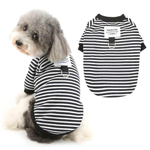 Ranphy Gestreiftes Haustier-Fleece-Sweatshirt für kleine Hunde, Welpen, Yorkie, Chihuahua, Herbst und Winter, Kleidung mit Leine, Ring, Katzenkleidung, Schwarz, Größe M Ranphy Gestreiftes Haustier-Fleece-Sweatshirt für kleine Hunde, Welpen, Yorkie, Chihuahua, Herbst und Winter, Kleidung mit Leine, Ring, Katzenkleidung, Schwarz, Größe M von Ranphy
