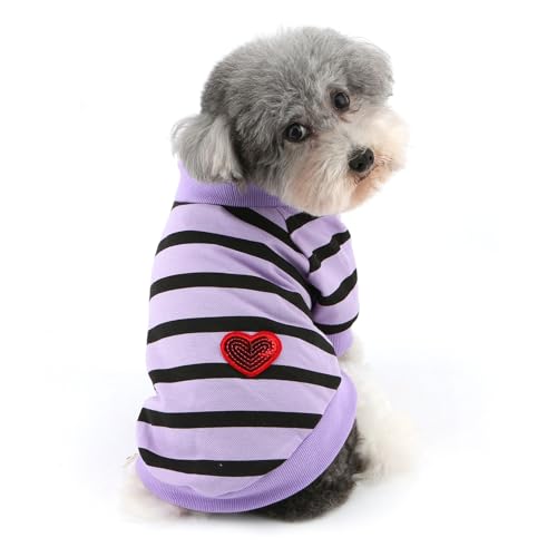 Ranphy Gestreiftes Hunde-T-Shirt für XS, kleine Hunde und Katzen, Pullover, Haustier-T-Shirt mit Pailletten-Herz-Aufkleber, weich, atmungsaktiv, für Welpen, Yorkie, Chihuahua, Französische Bulldogge Ranphy Gestreiftes Hunde-T-Shirt für XS, kleine Hunde und Katzen, Pullover, Haustier-T-Shirt mit Pailletten-Herz-Aufkleber, weich, atmungsaktiv, für Welpen, Yorkie, Chihuahua, Französische Bulldogge von Ranphy