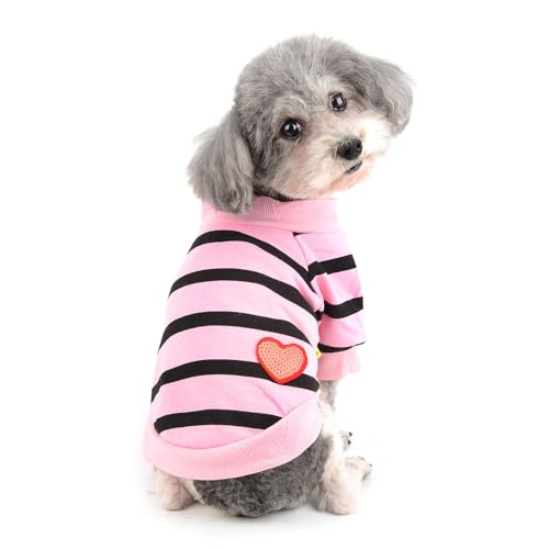 Ranphy Gestreiftes Hunde-T-Shirt für XS, kleine Hunde und Katzen, Pullover mit Pailletten-Herz-Aufkleber, weich, atmungsaktiv, für Welpen, Yorkie, Chihuahua, Französische Bulldogge, süße von Ranphy