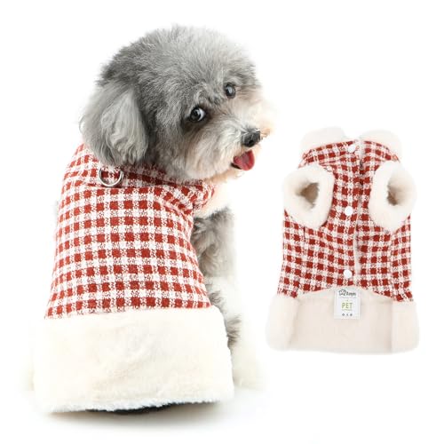 Ranphy Gingham-Tweed, luxuriöser Kunstfellmantel für kleine Hunde, Welpen, Winterjacke, ärmellos, flauschiger Kragen, winddicht, Yorkie, Chihuahua, warme Weihnachtskleidung mit Leine, Ring, Ranphy Gingham-Tweed, luxuriöser Kunstfellmantel für kleine Hunde, Welpen, Winterjacke, ärmellos, flauschiger Kragen, winddicht, Yorkie, Chihuahua, warme Weihnachtskleidung mit Leine, Ring, von Ranphy