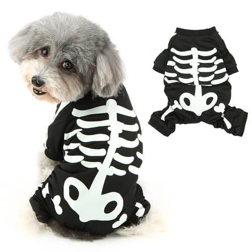 Ranphy Halloween-Kostüm für Hunde, gruseliger Skelett-Overall, Hemd für kleine Hunde, leuchtet im Dunkeln, Welpen-Schlafanzug, Einteiler, Yorkie, Chihuahua, Festival, Party, Cosplay, Katzenkleidung, Ranphy Halloween-Kostüm für Hunde, gruseliger Skelett-Overall, Hemd für kleine Hunde, leuchtet im Dunkeln, Welpen-Schlafanzug, Einteiler, Yorkie, Chihuahua, Festival, Party, Cosplay, Katzenkleidung, von Ranphy