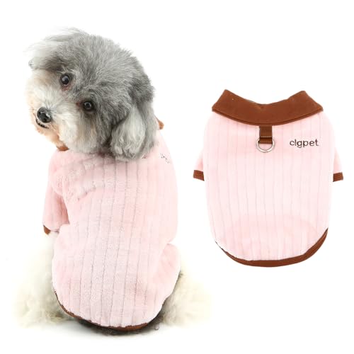 Ranphy Haustier-Fleecejacke für kleine Hunde, gerippt, warm, für Yorkie, Chihuahua, Herbst und Winter, Kleidung mit Leine, Ring, Katzenkleidung, Rosa, Größe L von Ranphy