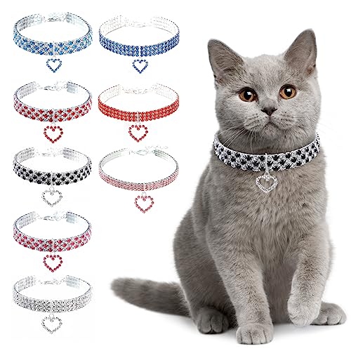 Ranphy Haustier-Halsband mit Strass-verstellbarem Kristall-Diamant-elastischem Herz-Anhänger, Hochzeit, Katze und Hund, kleine Haustier-Halskette, Schmuck, Schwarz+Weiß, S von Ranphy