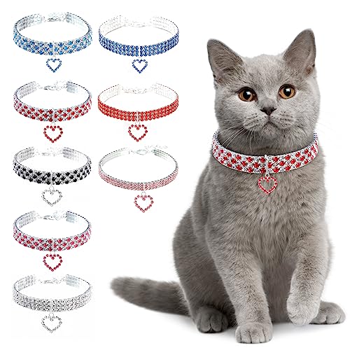 Ranphy Haustier-Halsband mit Strass-verstellbarem Kristall-Diamant-elastischem Herz-Anhänger, Hochzeit, Katze und Hund, kleine Haustier-Halskette, Schmuck, rot+weiß, L von Ranphy