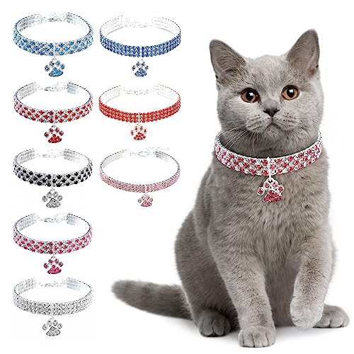 Ranphy Haustier-Halskette mit Strass für kleine Katze und Hund, verstellbarer Kristall-Diamant, elastischer Pfotenanhänger, Hochzeit, kleines Haustierhalsband, Schmuck, Rosa+Weiß, L von Ranphy