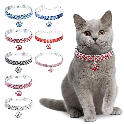 Ranphy Haustier-Halskette mit Strass für kleine Katze und Hund, verstellbarer Kristall-Diamant, elastischer Pfotenanhänger, Hochzeit, kleines Haustierhalsband, Schmuck, Rot+Weiß, S von Ranphy