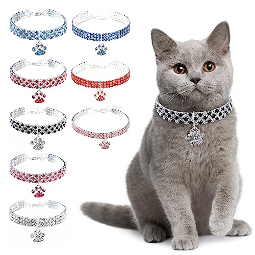 Ranphy Haustier-Halskette mit Strass für kleine Katze und Hund, verstellbarer Kristall-Diamant, elastischer Pfotenanhänger, Hochzeit, kleines Haustierhalsband, Schmuck, Schwarz+Weiß, S von Ranphy