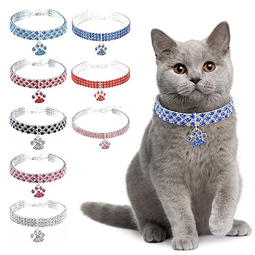 Ranphy Haustier-Halskette mit Strass für kleine Katze und Hund, verstellbarer Kristall-Diamant, elastischer Pfotenanhänger, Hochzeit, kleines Haustierhalsband, Schmuck, blau+weiß, M von Ranphy