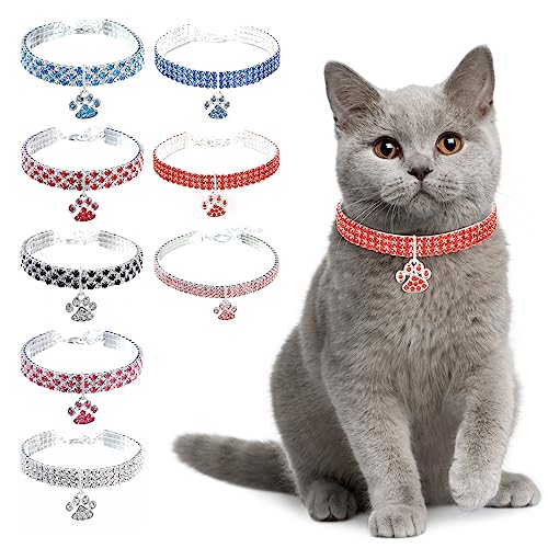 Ranphy Haustier-Halskette mit Strass für kleine Katze und Hund, verstellbarer Kristalldiamant, elastischer Pfotenanhänger, Hochzeit, kleines Haustierhalsband, Schmuck, rot, L von Ranphy