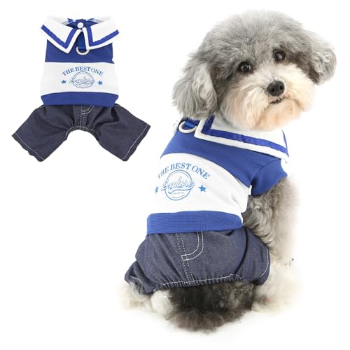 Ranphy Haustier-Jumpsuit im College-Stil, vierbeinig, Outfits für Xsmall und kleine Hunde, Welpen, Grafik-Shirt, Denim-Hose mit D-Ring, Yorkie, Chihuahua, Frühling, Sommer, Katzenkleidung, Blau, Größe Ranphy Haustier-Jumpsuit im College-Stil, vierbeinig, Outfits für Xsmall und kleine Hunde, Welpen, Grafik-Shirt, Denim-Hose mit D-Ring, Yorkie, Chihuahua, Frühling, Sommer, Katzenkleidung, Blau, Größe von Ranphy