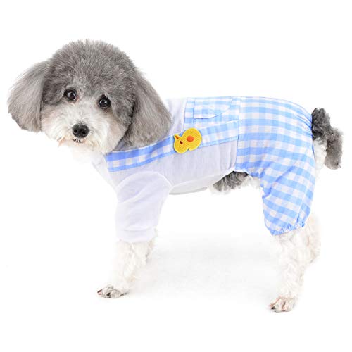 Ranphy Haustier Kleidung für Jumpsuit für kleine Hunde Welpen Katze Outfits Hündchen Weißes Hemdoberteil Gitterhose Pyjama Chihuahua Yorkshire Terrier Blau L von Ranphy