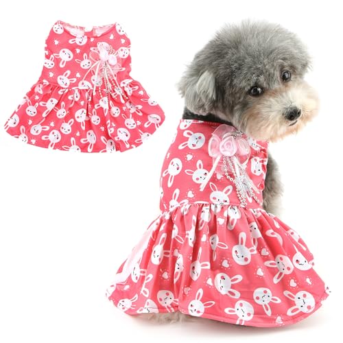 Ranphy Haustier-Osterkleidung, bedruckt, Prinzessinnenkleid, Rock für XS, kleine Hunde, Welpen, einteiliges Outfit mit Blume, Yorkie, Chihuahua, Festival, Party, Cosplay, Katzenkleidung, Rosa, S von Ranphy