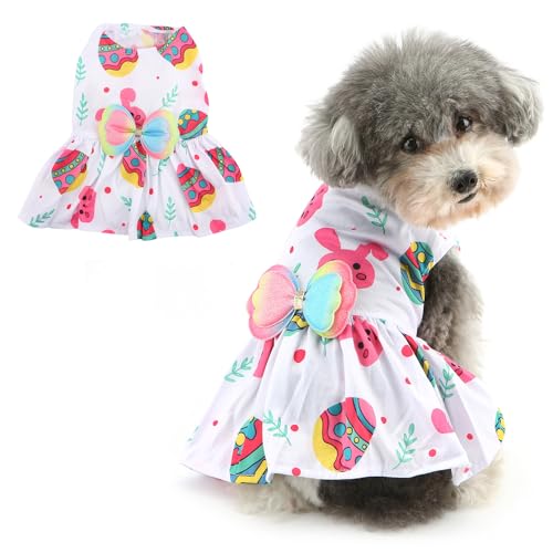 Ranphy Haustier-Osterkleidung, niedliche Schleife, bedruckt, Prinzessinnenkleid, Rock für XS, kleine Hunde, Welpen, einteiliges Outfit, Yorkie, Chihuahua, Festival, Party, Cosplay, Katzenkleidung, von Ranphy