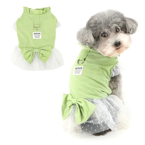 Ranphy Haustier-Prinzessinnengeschirrkleid für X-Small und kleine Hunde, Welpen, gerüschtes Sommerkleid mit D-Ring-Schleife, gepunkteter Tüllrock, Yorkie, Chihuahua, Frühling, Sommer, Hündinnen von Ranphy