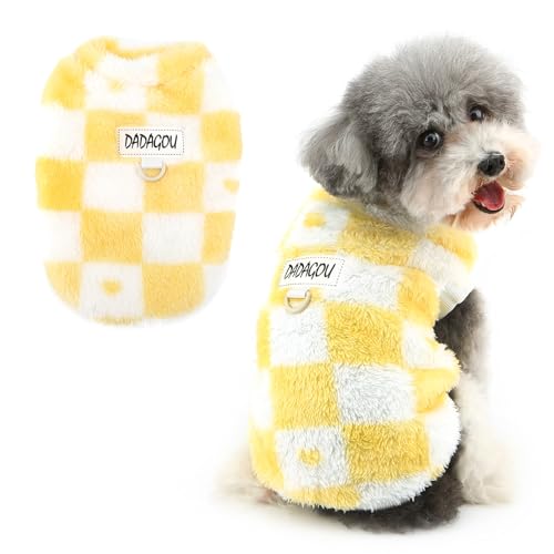 Ranphy Haustier-Pullover für kleine Hunde, Welpen, Thermopullover, ärmellose Weste mit D-Ring, für Yorkie, Chihuahua, Herbst und Winter, Katzenkleidung, Gelb, Größe S Ranphy Haustier-Pullover für kleine Hunde, Welpen, Thermopullover, ärmellose Weste mit D-Ring, für Yorkie, Chihuahua, Herbst und Winter, Katzenkleidung, Gelb, Größe S von Ranphy