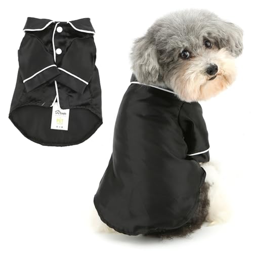 Ranphy Haustier-Pyjama aus weicher Kunstseide, zweiteilig, für Hunde, Größe XS, S, M, Welpen, Yorkie, Chihuahua, Bulldogge, Frühling, Sommer, Katzenkleidung, Schwarz Ranphy Haustier-Pyjama aus weicher Kunstseide, zweiteilig, für Hunde, Größe XS, S, M, Welpen, Yorkie, Chihuahua, Bulldogge, Frühling, Sommer, Katzenkleidung, Schwarz von Ranphy