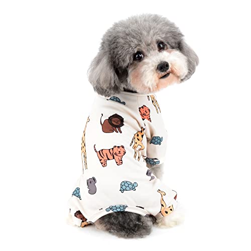 Ranphy Haustier Pyjama für kleine Hunde Jungen Mädchen niedliches Cartoon-Muster Overall Welpen Pyjama Hunde Katzen Strampler Rundkragen Pullover Pyjama 4 Beine Hemden Hundekleidung,Tiger, XL von Ranphy