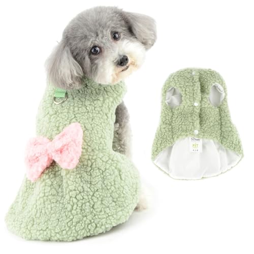 Ranphy Haustier-Sherpa-Fleece-Pulloverkleid für kleine Hunde, warmes Welpenrock-Outfit mit Leine, Ring, Schleife, ärmellos, Yorkie, Chihuahua, Herbst, Winter, Hündinnen, Katzenkleidung, Grün, Größe XL Ranphy Haustier-Sherpa-Fleece-Pulloverkleid für kleine Hunde, warmes Welpenrock-Outfit mit Leine, Ring, Schleife, ärmellos, Yorkie, Chihuahua, Herbst, Winter, Hündinnen, Katzenkleidung, Grün, Größe XL von Ranphy