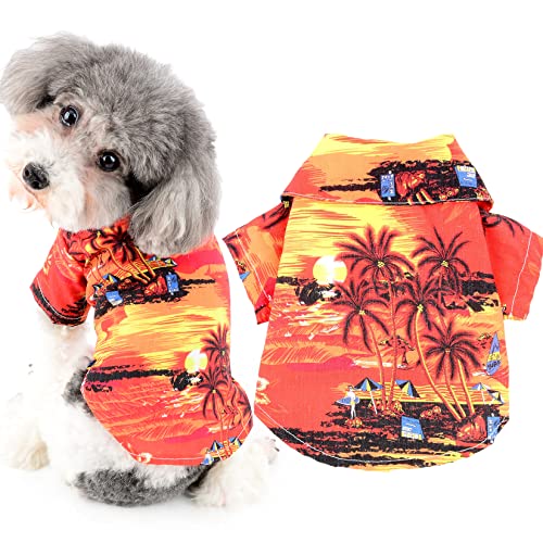 Ranphy Haustier-Sommerkleidung für kleine Hunde, Hawaii-Welpen-T-Shirt, Strand, Kokosnussbaum, bedruckte Hemden, atmungsaktive Kleidung, Sommer-Sweatshirts, Strandkostüm, Bekleidung von Ranphy