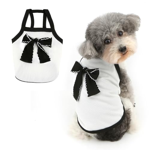 Ranphy Haustier-Strickshirt für XS, kleine Hunde, Hündinnen mit Schleife, Welpenriemen, Tanktop, ärmellose Weste, Yorkie, Chihuahua, Frühling, Sommer, Katzenkleidung, Weiß, Größe XS Ranphy Haustier-Strickshirt für XS, kleine Hunde, Hündinnen mit Schleife, Welpenriemen, Tanktop, ärmellose Weste, Yorkie, Chihuahua, Frühling, Sommer, Katzenkleidung, Weiß, Größe XS von Ranphy