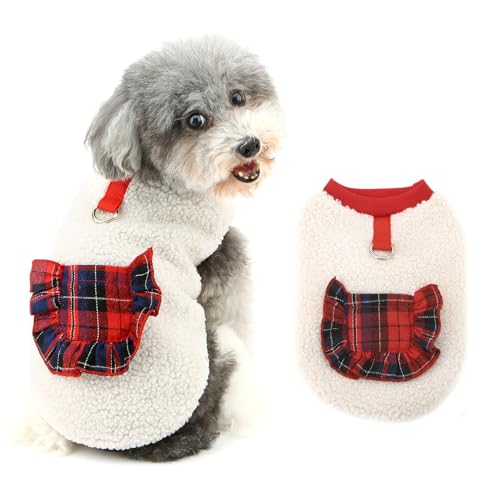 Ranphy Haustier-Sweatshirt aus Sherpa-Fleece für kleine Hunde mit karierter Tasche, ärmellose Weste, Pullover, Yorkie, Chihuahua, Herbst-Winter, Kleidung mit Leine, Ring, Katzenkleidung, Creme, Größe Ranphy Haustier-Sweatshirt aus Sherpa-Fleece für kleine Hunde mit karierter Tasche, ärmellose Weste, Pullover, Yorkie, Chihuahua, Herbst-Winter, Kleidung mit Leine, Ring, Katzenkleidung, Creme, Größe von Ranphy