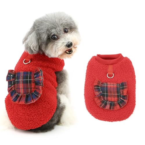 Ranphy Haustier-Sweatshirt aus Sherpa-Fleece für kleine Hunde mit karierter Tasche, ärmellose Weste, Pullover, Yorkie, Chihuahua, Herbst-Winter, Kleidung mit Leine, Ring, Katzenkleidung, Rot, Größe XS Ranphy Haustier-Sweatshirt aus Sherpa-Fleece für kleine Hunde mit karierter Tasche, ärmellose Weste, Pullover, Yorkie, Chihuahua, Herbst-Winter, Kleidung mit Leine, Ring, Katzenkleidung, Rot, Größe XS von Ranphy