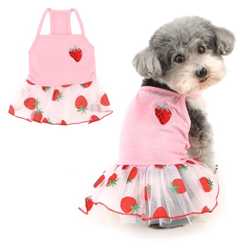 Ranphy Haustier-Tutu-Kleid für XS, kleine Hunde, Welpen, Tüllrock, Riemen, Tank-Top, Outfits, Yorkie, Chihuahua, Frühling, Sommer, Hündin, Katzenkleidung, Rosa, Größe S von Ranphy