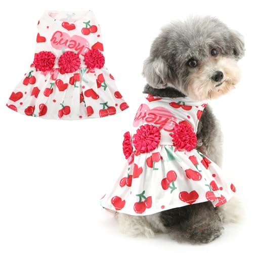 Ranphy Haustier-Valentinstagskleidung, niedlicher Kirschenaufdruck, Prinzessinnenkleid für kleine Hunde, Welpen, einteiliges Outfit mit Blumen, Yorkie, Chihuahua, Festival, Party, Cosplay, Ranphy Haustier-Valentinstagskleidung, niedlicher Kirschenaufdruck, Prinzessinnenkleid für kleine Hunde, Welpen, einteiliges Outfit mit Blumen, Yorkie, Chihuahua, Festival, Party, Cosplay, von Ranphy