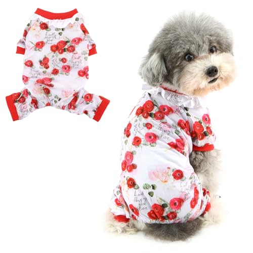 Ranphy Haustier-Valentinstagskleidung, niedlicher Rosen-Druck, Jumpsuit für kleine Hunde mit Spitzen-Rüschen, Welpen-Pyjama, Pyjama, Yorkie, Chihuahua, Festival, Party, Cosplay, Katzenkleidung, Rot, Ranphy Haustier-Valentinstagskleidung, niedlicher Rosen-Druck, Jumpsuit für kleine Hunde mit Spitzen-Rüschen, Welpen-Pyjama, Pyjama, Yorkie, Chihuahua, Festival, Party, Cosplay, Katzenkleidung, Rot, von Ranphy