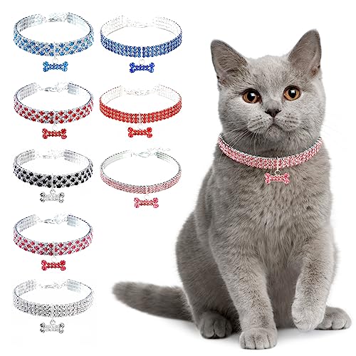 Ranphy Haustierhalsband für kleine Hunde und Katzen mit Strasssteinen verstellbar Kristall Diamant elastische Knochenform Anhänger Hochzeit kleine Haustier Halskette Schmuck, Rosa, M von Ranphy