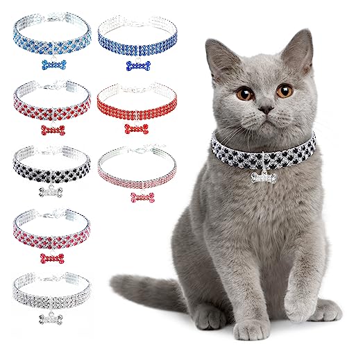 Ranphy Haustierhalsband für kleine Hunde und Katzen mit Strasssteinen verstellbar Kristall Diamant elastische Knochenform Anhänger Hochzeit kleine Haustier Halskette Schmuck, weiß+schwarz, S von Ranphy