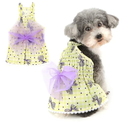Ranphy Haustierkleid mit Gingham-Muster für X-Small und kleine Hunde, niedliches Sommerkleid, bedrucktes Trägerrock, Outfits mit Tüllschleife, Yorkie, Chihuahua, Frühling, Sommer, Hündinnen, Gelb Ranphy Haustierkleid mit Gingham-Muster für X-Small und kleine Hunde, niedliches Sommerkleid, bedrucktes Trägerrock, Outfits mit Tüllschleife, Yorkie, Chihuahua, Frühling, Sommer, Hündinnen, Gelb von Ranphy