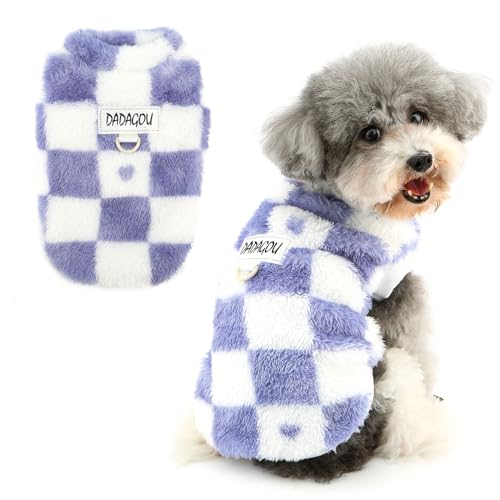 Ranphy Haustierpullover für kleine Hunde, Welpen, Fleece, kariert, ärmellos, mit D-Ring, Yorkie, Chihuahua, Herbst und Winter, Katzenkleidung, Blau, Größe M Ranphy Haustierpullover für kleine Hunde, Welpen, Fleece, kariert, ärmellos, mit D-Ring, Yorkie, Chihuahua, Herbst und Winter, Katzenkleidung, Blau, Größe M von Ranphy