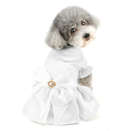 Ranphy Hochzeitskleid für Hunde, Welpenrock mit Schleife, Prinzessinnenkleider, Hochzeitskleid, luxuriöses Schleifenkleid, modischer Tutu-Rock, Satin-Outfit für kleine Hunde, Größe L von Ranphy