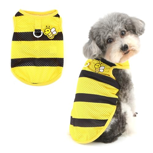 Ranphy Hummel-T-Shirt für Haustiere, Netzstoff für X-Small und kleine Hunde, atmungsaktiv, für Welpen, gestreift, ärmellos, Weste, Yorkie, Chihuahua, Frühling, Sommer, Katzenkleidung, D-Ring, Gelb Ranphy Hummel-T-Shirt für Haustiere, Netzstoff für X-Small und kleine Hunde, atmungsaktiv, für Welpen, gestreift, ärmellos, Weste, Yorkie, Chihuahua, Frühling, Sommer, Katzenkleidung, D-Ring, Gelb von Ranphy