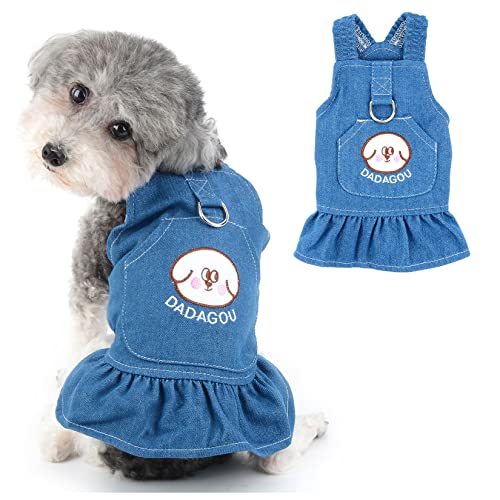Ranphy Hund Denim Geschirr Kleid für kleine Hunde Mädchen Niedliche Haustierkleidung mit Taschen Cartoon Druck Welpe Frühling Sommer Katzen Rock mit D-Ring, Dunkelblau, L Ranphy Hund Denim Geschirr Kleid für kleine Hunde Mädchen Niedliche Haustierkleidung mit Taschen Cartoon Druck Welpe Frühling Sommer Katzen Rock mit D-Ring, Dunkelblau, L von Ranphy