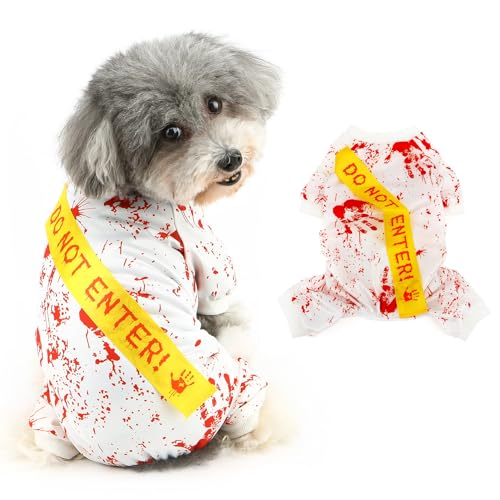 Ranphy Hunde-Halloween-Kostüm, gruseliger, blutiger Jumpsuit, Hemd für kleine Hunde, Welpen, Pyjama, Einteiler, Yorkie, Chihuahua, Festival, Party, Cosplay, Katzenkleidung, Weiß-Rot, Größe XL Ranphy Hunde-Halloween-Kostüm, gruseliger, blutiger Jumpsuit, Hemd für kleine Hunde, Welpen, Pyjama, Einteiler, Yorkie, Chihuahua, Festival, Party, Cosplay, Katzenkleidung, Weiß-Rot, Größe XL von Ranphy