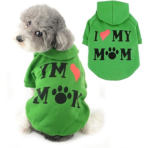 Ranphy Hunde-Kapuzenpullover für kleine Hunde, Mädchen, Jungen, Haustierpullover mit Buchstabe I Love My Mom, Welpen-Sweatshirt mit Kapuze mit Loch für die Leine, Herbst, Frühling, Muttertag, von Ranphy