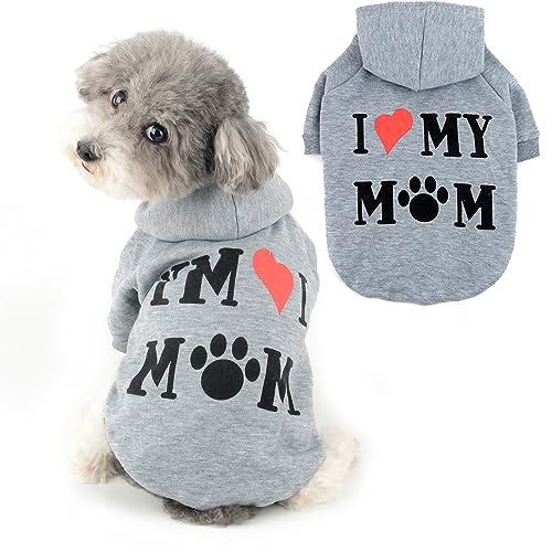 Ranphy Hunde-Kapuzenpullover für kleine Hunde, Mädchen, Jungen, Haustierpullover mit Buchstabe I Love My Mom Welpen-Sweatshirt mit Kapuze mit Loch für die Leine, Herbst, Frühling, Muttertag, Ranphy Hunde-Kapuzenpullover für kleine Hunde, Mädchen, Jungen, Haustierpullover mit Buchstabe I Love My Mom Welpen-Sweatshirt mit Kapuze mit Loch für die Leine, Herbst, Frühling, Muttertag, von Ranphy