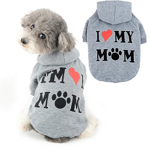 Ranphy Hunde-Kapuzenpullover für kleine Hunde, Mädchen, Jungen, Haustierpullover mit Buchstabe I Love My Mom Welpen-Sweatshirt mit Kapuze mit Loch für die Leine, Herbst, Frühling, Muttertag, von Ranphy