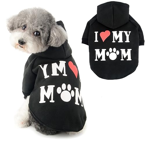 Ranphy Hunde-Kapuzenpullover für kleine Hunde, Mädchen, Jungen, Haustierpullover mit Buchstabe I Love My Mom Welpen-Sweatshirt mit Kapuze mit Loch für die Leine, Herbst, Frühling, Muttertag, Ranphy Hunde-Kapuzenpullover für kleine Hunde, Mädchen, Jungen, Haustierpullover mit Buchstabe I Love My Mom Welpen-Sweatshirt mit Kapuze mit Loch für die Leine, Herbst, Frühling, Muttertag, von Ranphy