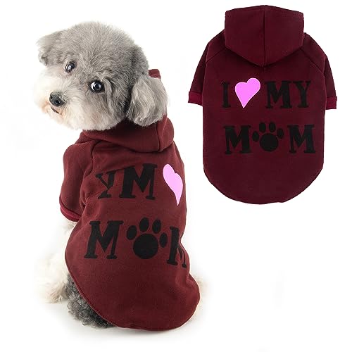 Ranphy Hunde-Kapuzenpullover für kleine Hunde, Mädchen, Jungen, Haustierpullover mit Buchstabe I Love My Mom Welpen-Sweatshirt mit Kapuze mit Loch für die Leine, Herbst, Frühling, Pullover, Muttertag, von Ranphy