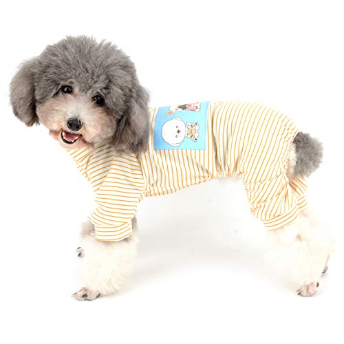 Ranphy Hunde Pyjama Aus Baumwolle Gestreift für Kleine Hunde 4 Beine Welpen Bedruckte Kleidung für Hunde Haustier Overall Cartoon Hoodie Jumpsuit Haustiermantel Hundemantel Schlafanzug von Ranphy