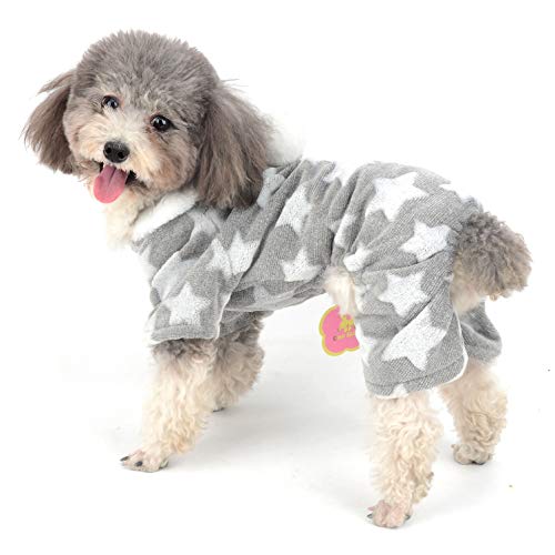 Ranphy Hunde-Pyjama, Fleece-Overall für den Winter, für Mädchen, mit Kapuze, Chihuahua-Kleidung, Welpen-Schlafanzug, Weihnachts-Kostüm, Yorkie-Kleidung für kleine Hunde, Katzen, Grau, L von Ranphy