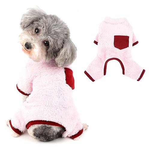 Ranphy Hunde-Pyjama aus massivem Fleece mit Taschen für kleine Hunde, Katzen, Welpen, Pjs, Anti-Lecken, warme Kleidung, Haustier-Overall, Mädchen, Jungen, Chihuahua, Yorkie, Pyjama, Größe S von Ranphy