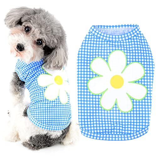 Ranphy Hunde-Shirt für kleine Hunde, Haustier-Gitter, Tank-Top, Katzen-Weste, weiches T-Shirt, Blumenmuster, ärmellos, atmungsaktiv, für Frühling und Sommer von Ranphy