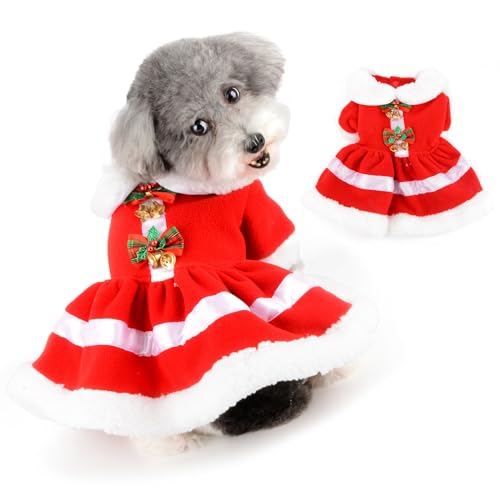 Ranphy Hunde-Weihnachtskostüm, Welpenkleid mit Glocke, Weihnachtsmann, Haustierkleidung, Thermorock mit flauschigem Kragen, Wintermantel, Weihnachten, Urlaub, Party, Kleidung, niedliche von Ranphy