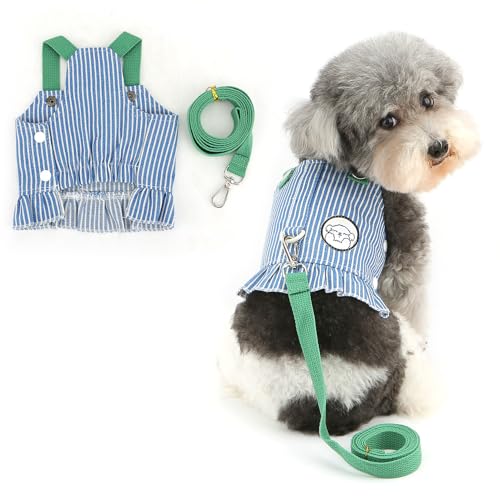 Ranphy Hundegeschirr aus weichem Denim, kein Ziehen, Kleid für Xsmall Hunde, gestreift, für Welpen, Kätzchen, Katzengeschirr und Leine, Set für Training, Spazierengehen, ausbruchsicher, Blau, Größe Ranphy Hundegeschirr aus weichem Denim, kein Ziehen, Kleid für Xsmall Hunde, gestreift, für Welpen, Kätzchen, Katzengeschirr und Leine, Set für Training, Spazierengehen, ausbruchsicher, Blau, Größe von Ranphy