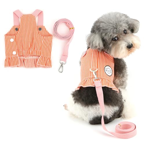 Ranphy Hundegeschirr aus weichem Denim, kein Ziehen, Kleid für Xsmall Hunde, gestreift, für Welpen, Kätzchen, Katzengeschirr und Leine, Set für Training, Spazierengehen, ausbruchsicher, Orange, Größe Ranphy Hundegeschirr aus weichem Denim, kein Ziehen, Kleid für Xsmall Hunde, gestreift, für Welpen, Kätzchen, Katzengeschirr und Leine, Set für Training, Spazierengehen, ausbruchsicher, Orange, Größe von Ranphy